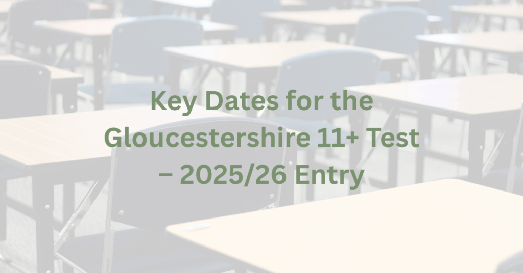 Room with pupil desks and chairs faded into the background. Green writing on top in for foreground